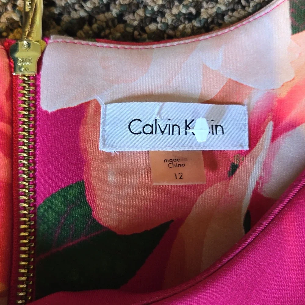 Vintage y2k Calvin klein floral circle skirt dress body con magenta pink midi - Picture 3 of 5